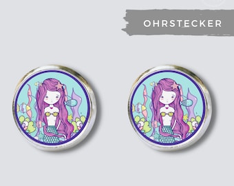 Stud earrings with mermaid in purple // Earring Mermaid // Gift for school enrollment mermaid