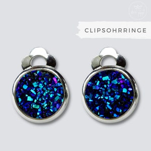 Ear clips glitter blue // Crystal earring // Clip earrings, earrings without ear hole // Gift for girls