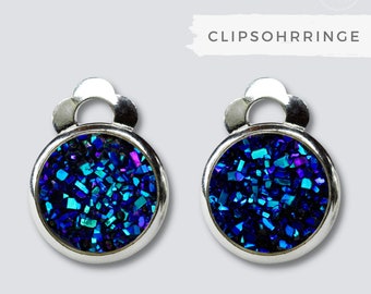 Ear clips women glitter blue // crystal earring // clip earrings, earrings without ear hole // gift girlfriend