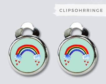 Clipsohrringe/Ohrclips mit Regenbögen Bunt - das perfekte Geschenk für Regenbogenfans, für die beste Freundin zum Geburtstag, zu Ostern etc.