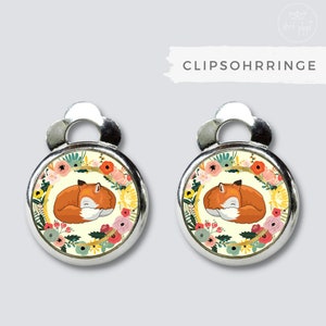 Ohrclips mit Fuchs und Blumen für Mädchen - Ein tolles Geschenk für Kinder als Geschenk zum Geburtstag, zu Ostern, zur Einschulung etc.