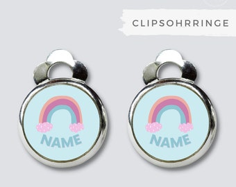 Personalisierte Clipsohrringe/Ohrclips mit Namen und Regenbogen für Kinder - tolle individualisierte Ohrringe. Das perfekte Geschenk!