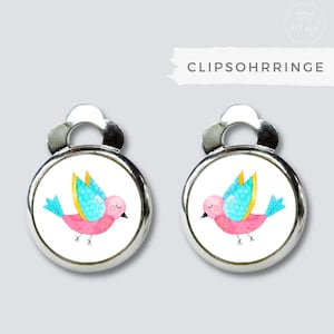 Clipsohrringe mit Voge  für Kinder // Ohrring ohne Ohrloch Vogel // Geschenk Weihnachen Mädchen