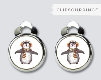 Clipsohrringe/Ohrclips mit niedlichem Pinguin im Winteroutfit- ein tolles Geschenk zu Weihnachten, zum Geburtstag etc.