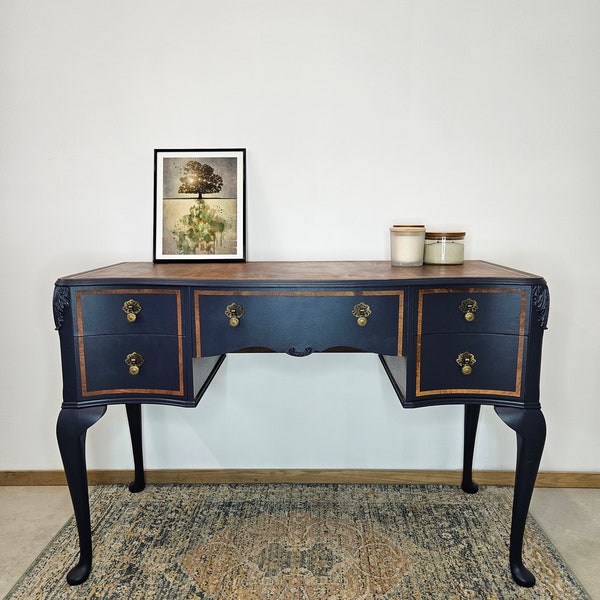 Elegant Regency style 5 drawer sideboard in Midnight blue. Unique one of a kind dressing table.