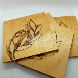 Pyrography wooden coaster set of 4 (10cmx10cm)