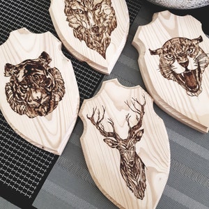 4psc Burnt wooden trophy mount/ Wall decor/ Hunting trophy