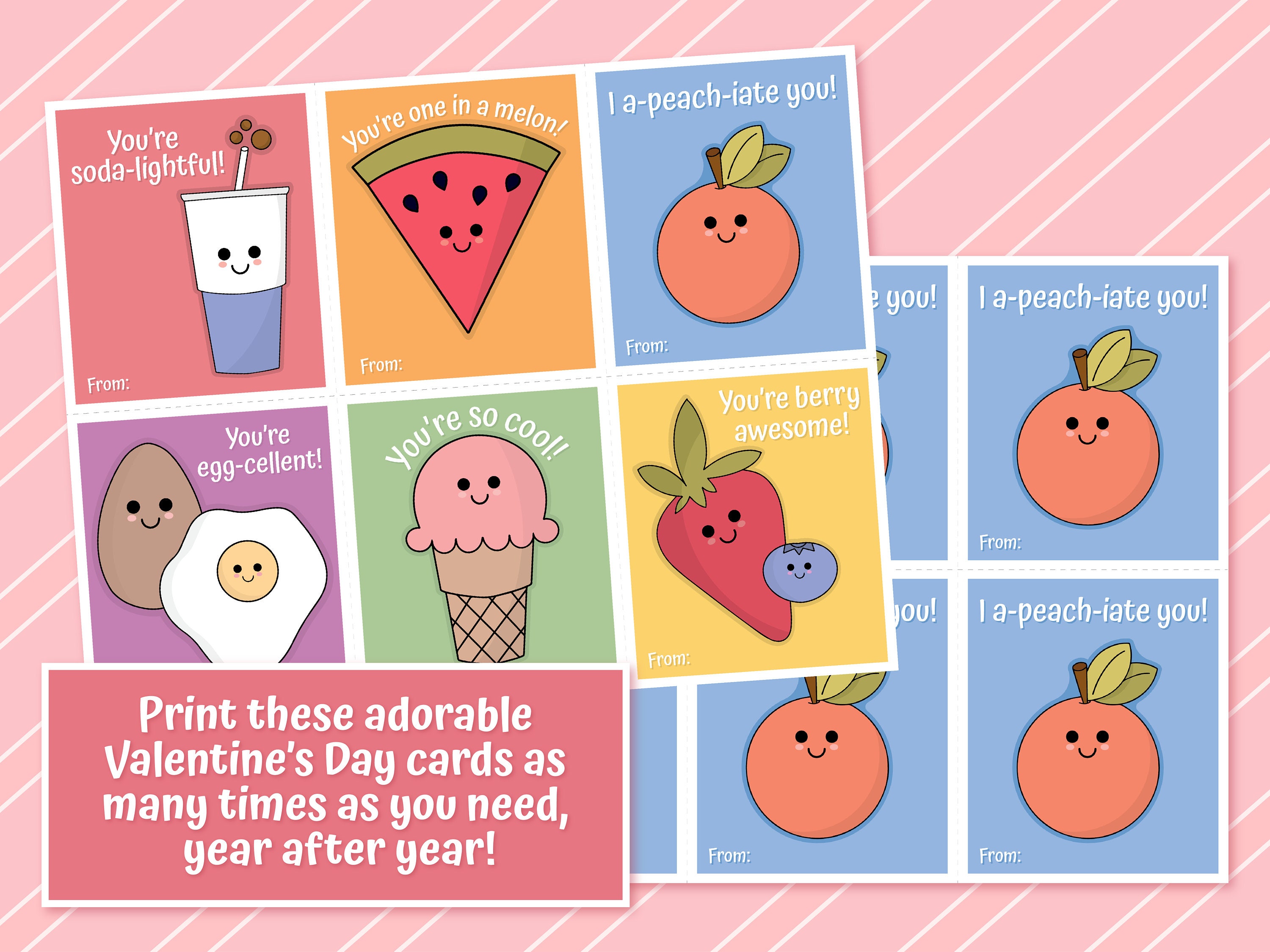 Printable Valentine s Day Cards Instant Digital Download Set Of 6 Printable Food Pun Cards Etsy