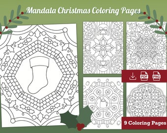 Mandala Winter Coloring Pages para adultos y niños, Descarga digital, Navidad imprimible