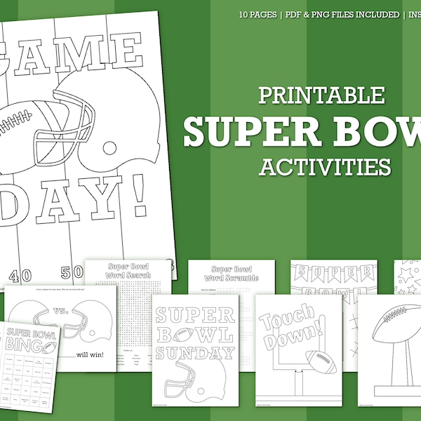 Super Bowl Party Games. Bingo, Word Search, Word Scramble, and Maze. Football Activities & Coloring Pages. Printable-Instant Download.