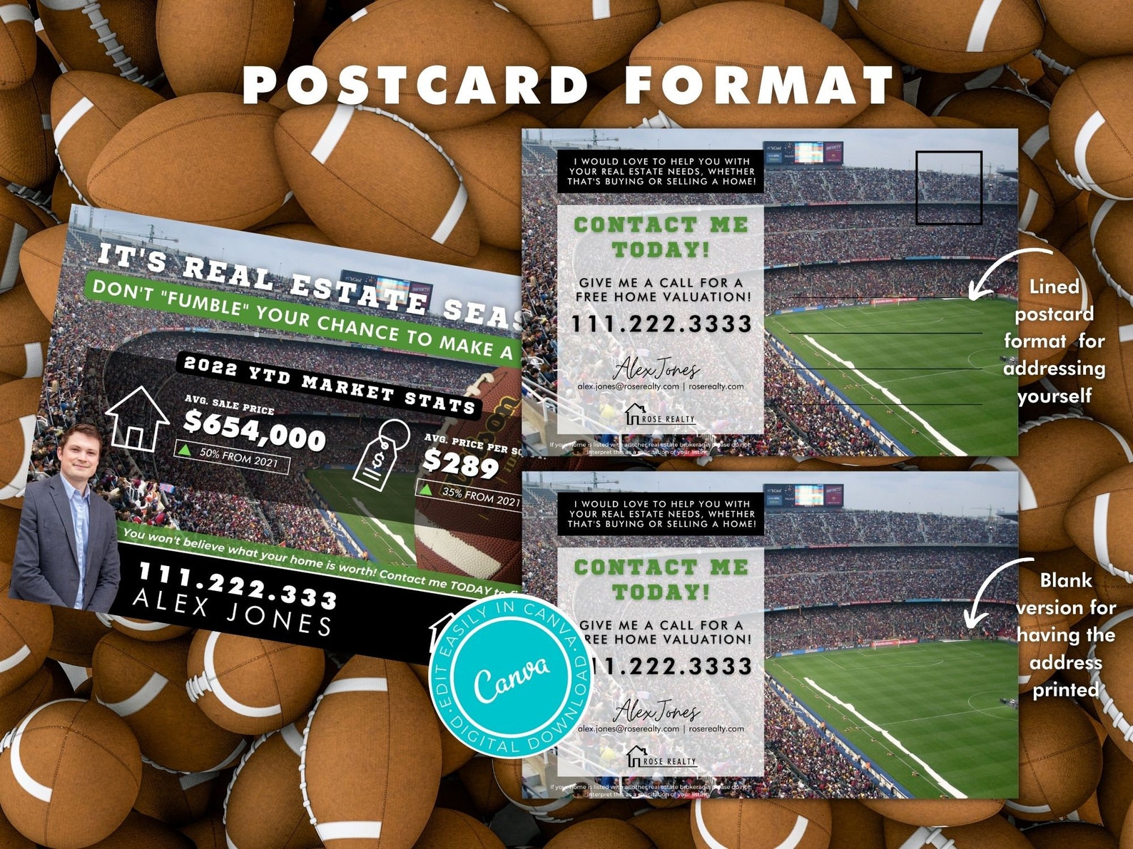 Real Estate Football Postcard,realtor Fall Card, Realtor Farming Card