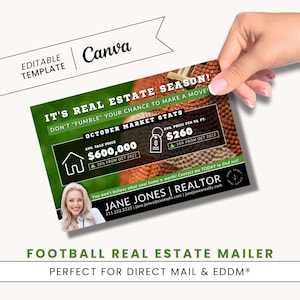 Voetbalmailer onroerend goed, herfstkaart makelaar, kaart makelaardij, vastgoedmarketing, ansichtkaarten makelaar, bewerkbaar, canva, downloaden, EDDM