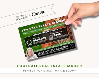Real Estate Football Mailer: Realtor Farming Card (Canva Editable, EDDM)