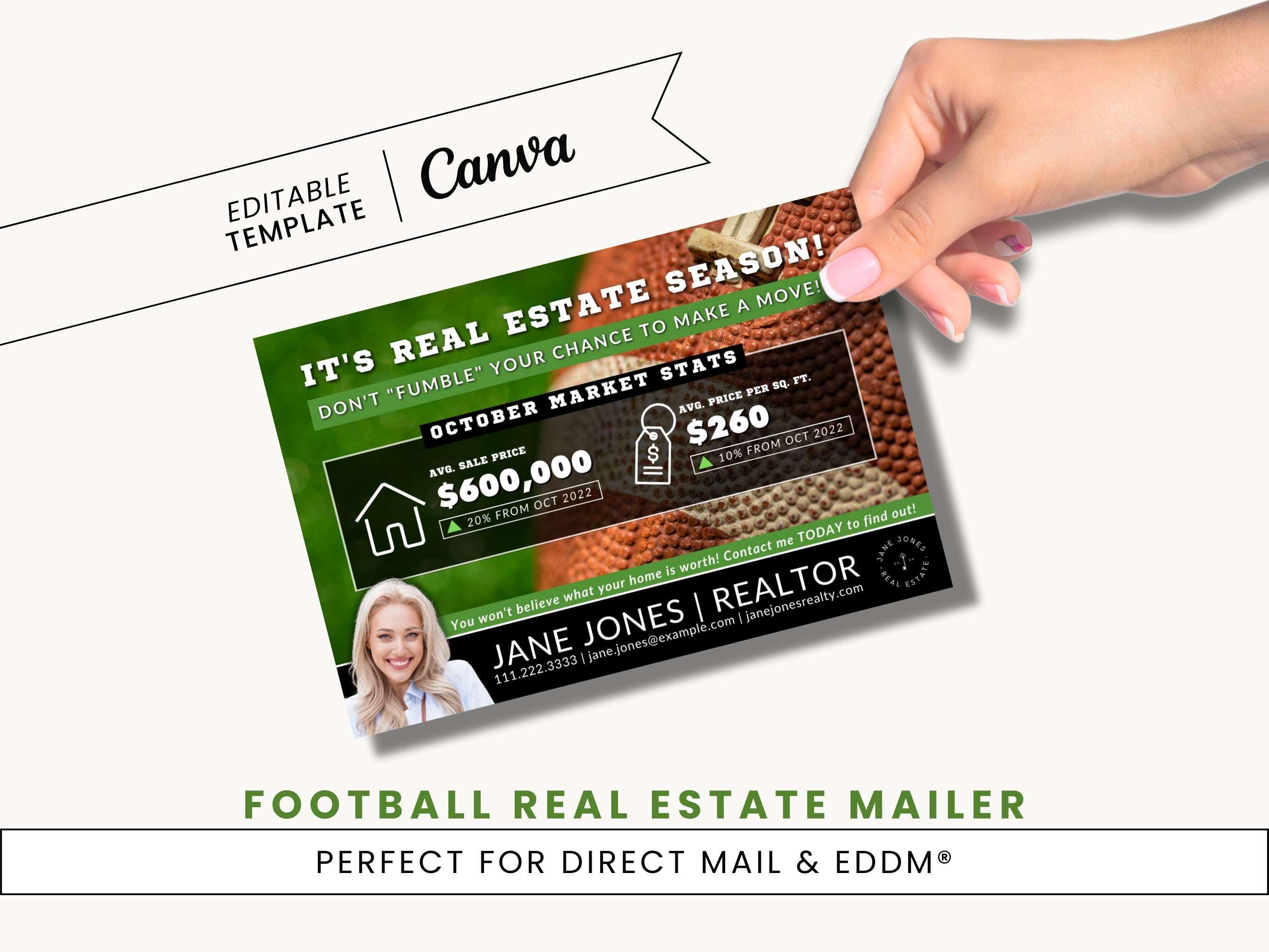 Real Estate Football Mailer: Realtor Farming Card (Canva Editable, EDDM)