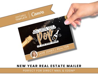 Real Estate New Year Postcard: Realtor Marketing Canva Template