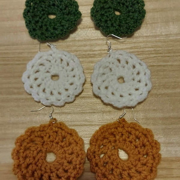 Crochet Hoop Earrings, Boho earrings for her, birthday gift, work earrings, handmade jewelry, Statement earrings