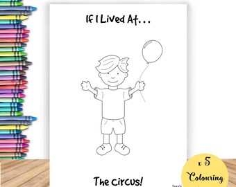 Pack of 5 Colouring Sheets A4 'If I Lived At The Circus' / Mindfulness / Activity / Fun