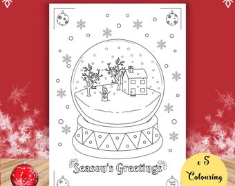 Pack of 5 Colouring Sheets A4 'Christmas Holidays' / Mindfulness / Activity / Fun / December / Christmas Eve Box