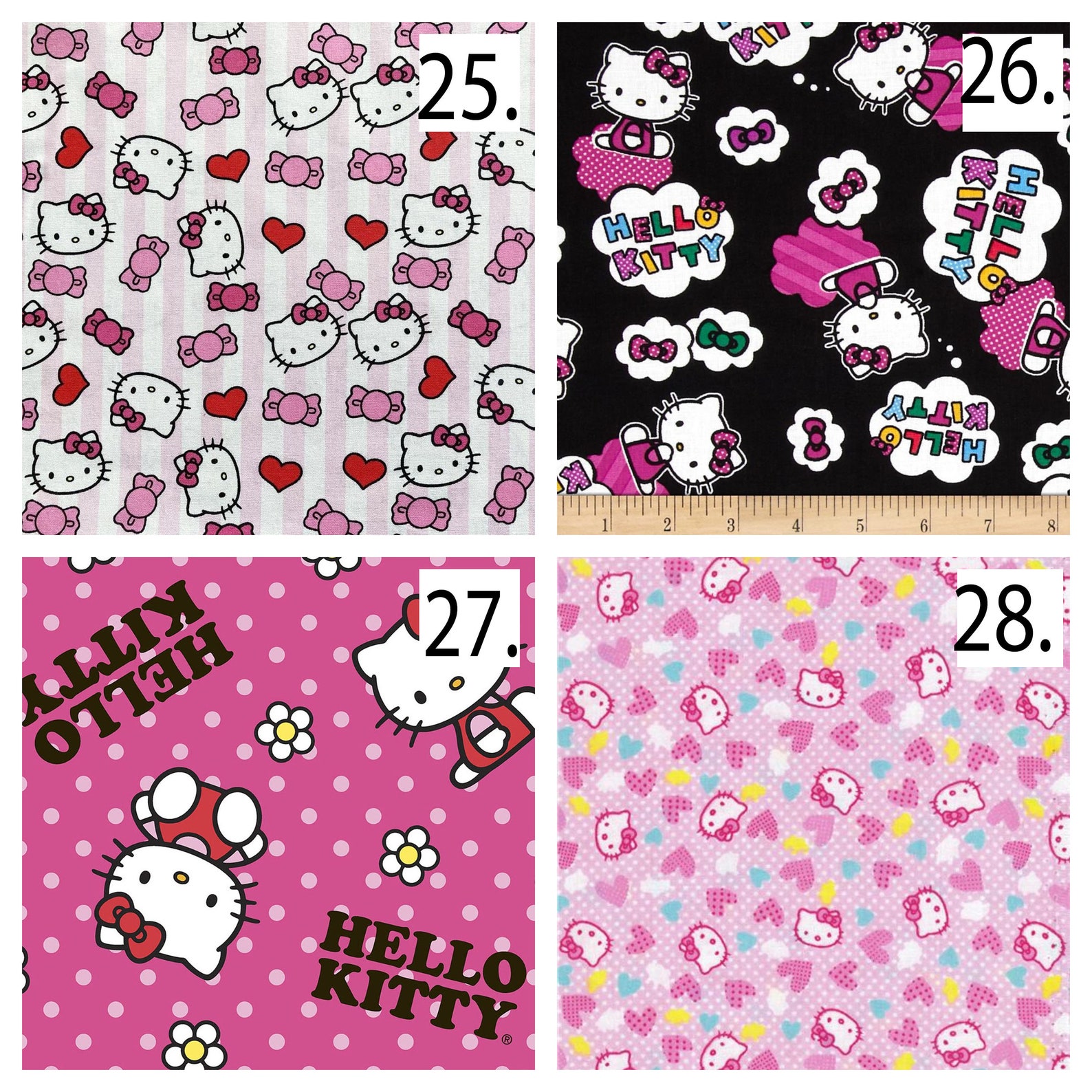 Hello Kitty Printed Cotton Fabric By The Yard | Etsy