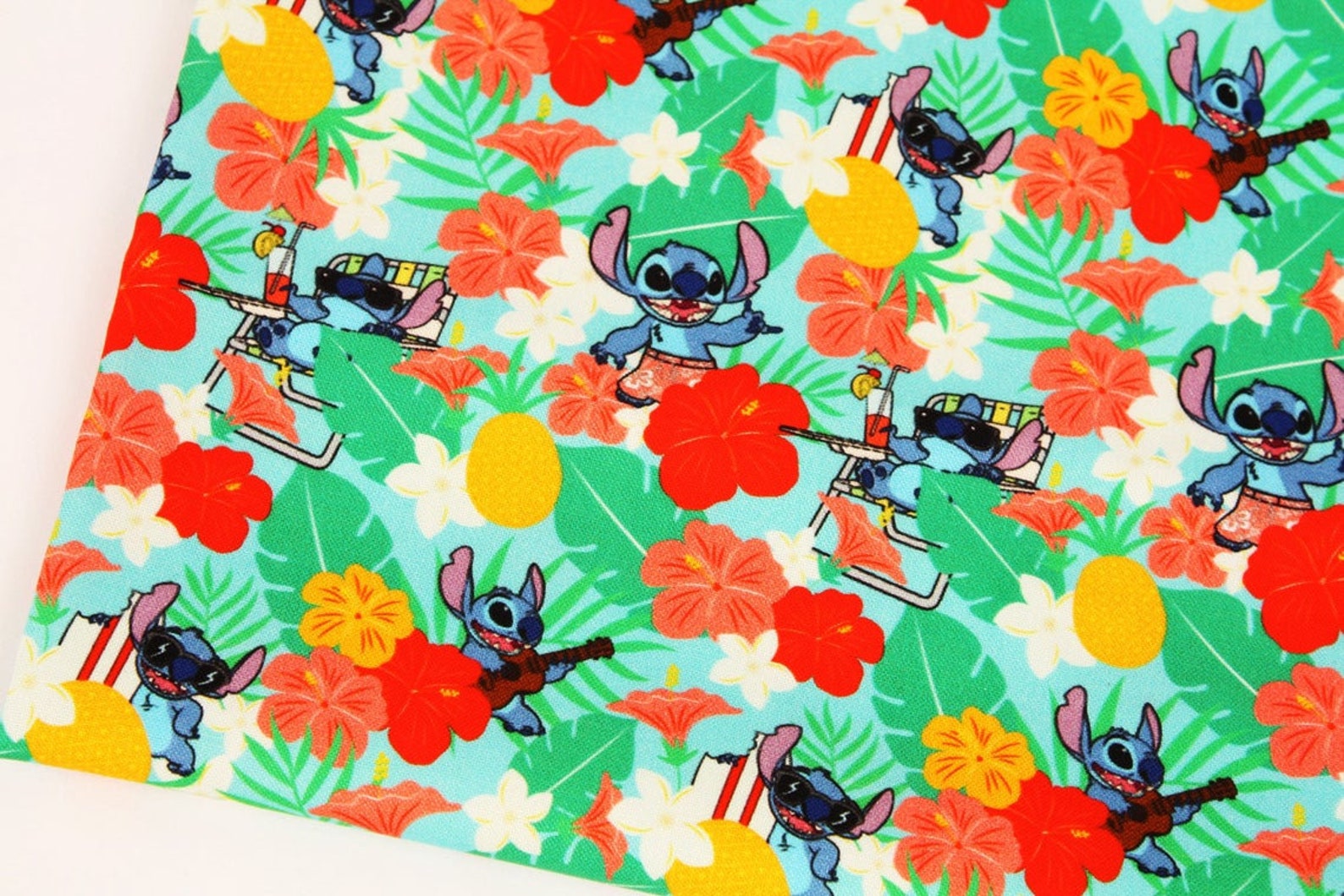 Lilo And Stitch Tropical Leaves Printed Cotton Fabric By The Etsy