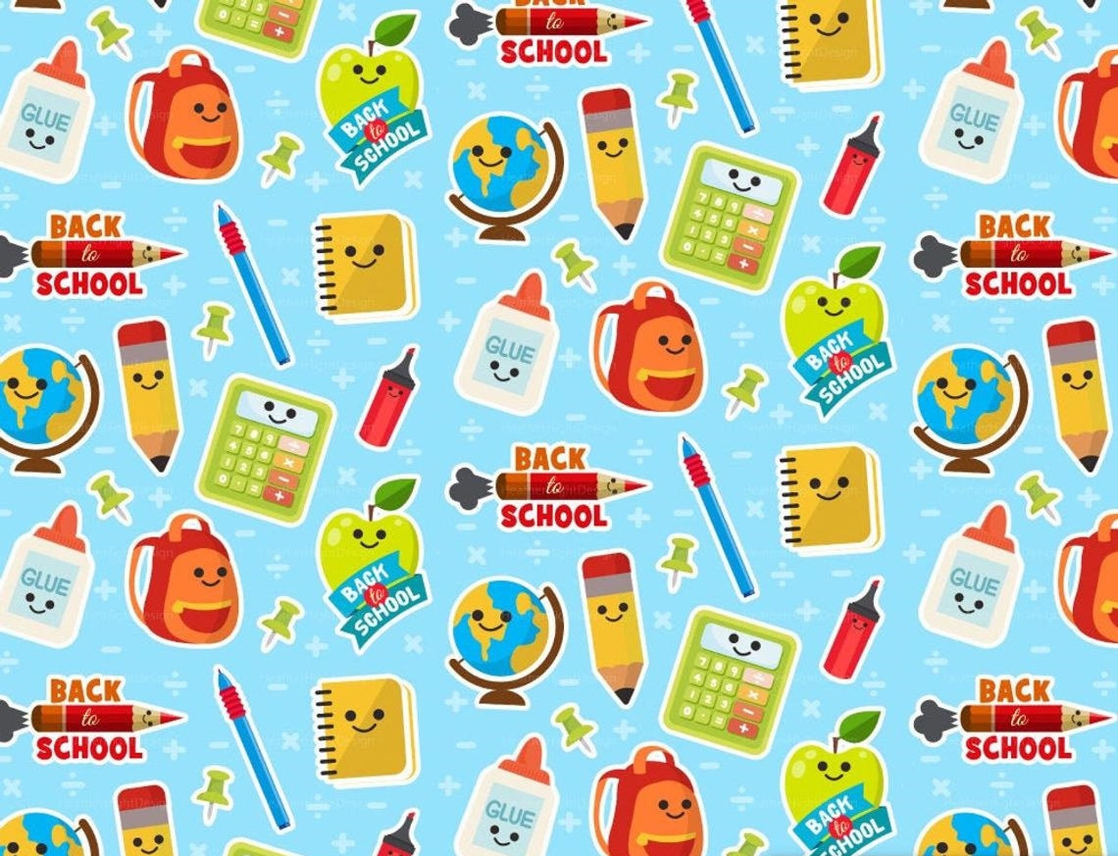 Back To School Printed Cotton Fabric By The Yard Etsy