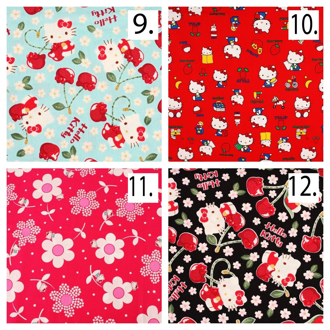 Hello Kitty Printed Cotton Fabric By The Yard Etsy