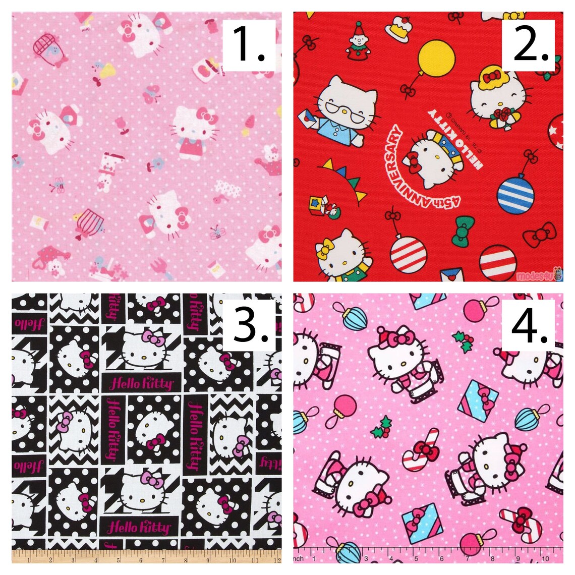 Hello Kitty Printed Cotton Fabric By The Yard Etsy