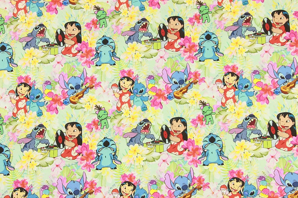 Lilo And Stitch Tropical Leaves Printed Cotton Fabric By The Etsy