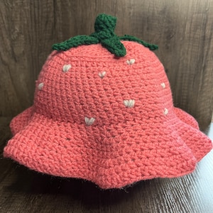 Strawberry Bucket Hat; Crocheted Bucket Hat, Handmade Hat, Crocheted Hat, Strawberry Hat