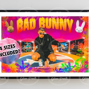 Bad Bunny Poster | Latin Trap Reggaeton Wall Art | Vibrant Album Collage Print | Digital Download
