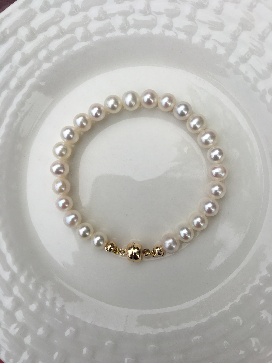 Freshwater Pearl Bracelet, 18K Gold-plated Magnet Clasp, Anniversary ...