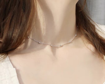 Sterling Silver Beaded Necklace, Silver Satellite Necklace, Choker, Layering Necklaces