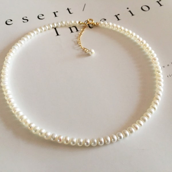 Süßwasser Perle Choker Halskette, zierliche weiße Perle Halskette, Brautschmuck, Geschenk für sie