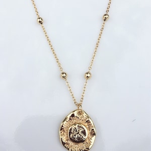 Dainty Sun And  Flying Bird Necklace, Beaded Chain Necklace,  Golden Pear Shape Pendant