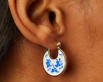 gift for minimalist simple and elegant loop earrings ceramic earrings Hoop earrings from porcelain