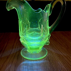 Glowing Flint Glass Fostoria Argus Clear Footed Glass Pitcher Creamer