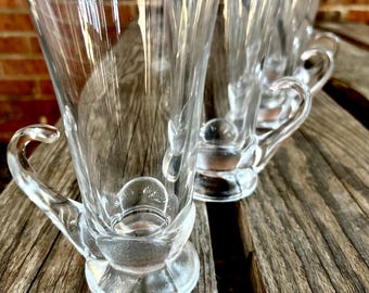 Set of 4 Vintage Aderia Frosted Bottom Glass Irish Coffee Mugs, Petal/Flower Bottom Footed Aderia Mugs