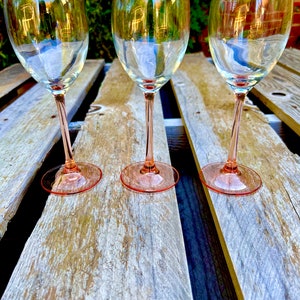 Luminarc Cristal D’Arques France Pink Stemmed Wine Glass Set of 3, Wedding Toast Stemware