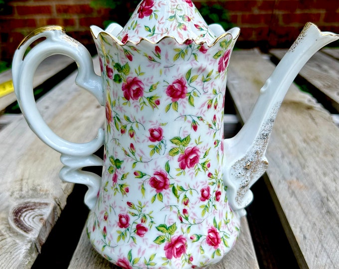 Lefton China Roses Lefton China Rose Chintz Lidded Coffee Tea Pot, Pink and Red Roses With ...