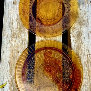 RARE PAIR Amber Tiara Glass 12in Serving Plate AND 13in Tiara Amber Glass Torte Cake Plate