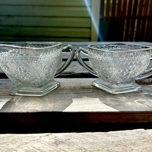 Indiana Glass Company Tiara Sandwich Clear Pressed Glass Open Sugar and Creamer