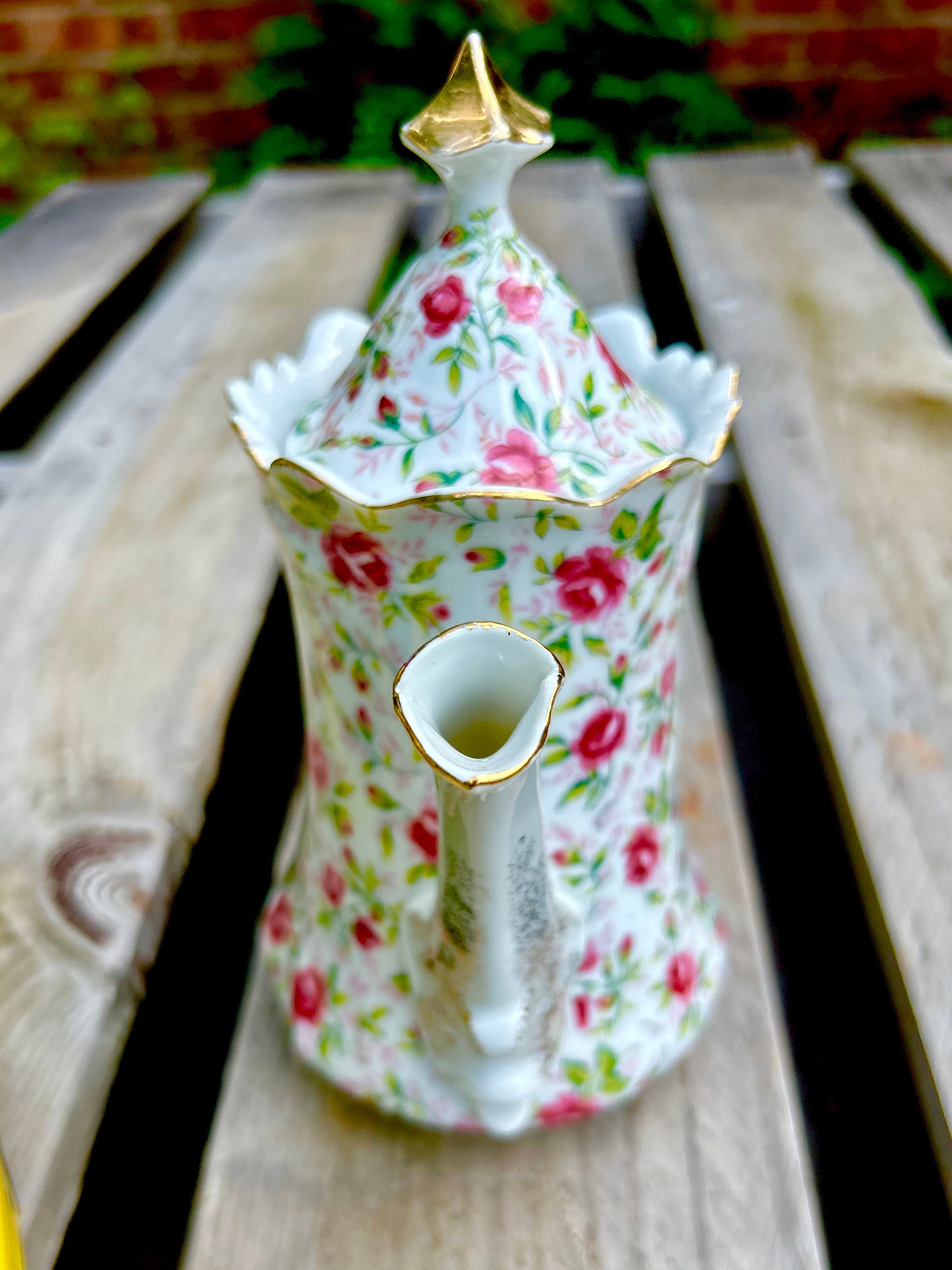 Lefton China Rose Chintz Lidded Coffee Tea Pot Pink and Red Etsy