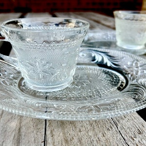 Indiana Glass Company Tiara Chantilly Sandwich Glass Clear Snack Plate and Tea/Punch Cup Set of 2