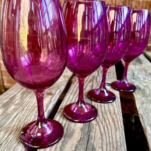 Vintage Oversized Purple Wine Glasses Set of 4, Amethyst Large Bowl Stemware