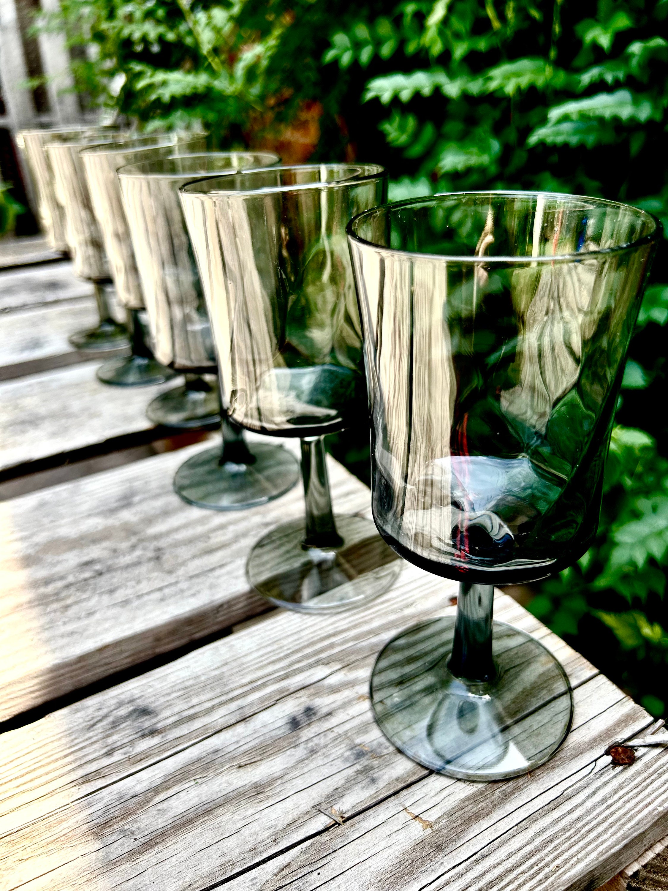 Vintage Handblown Glass Smoke Gray Black Swirl Martini Cosmopolitan Glasses