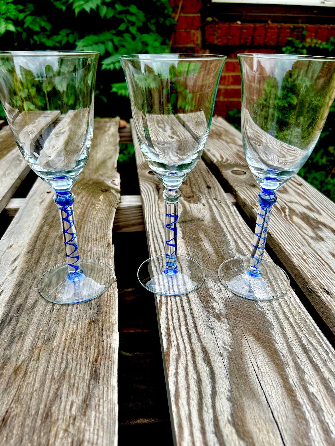 Hand Blown Cobalt Blue Swirl Stem Wine Glasses Bell Shape Set Etsy
