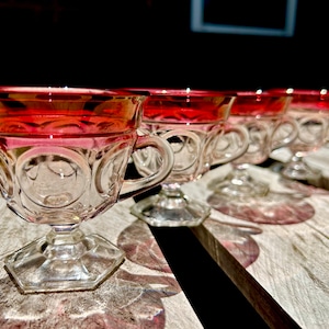 Vintage Indiana Glass Company Ruby Red Lexington Provincial Kings Crown Cranberry Glass Punch/Tea Cup Set of 4