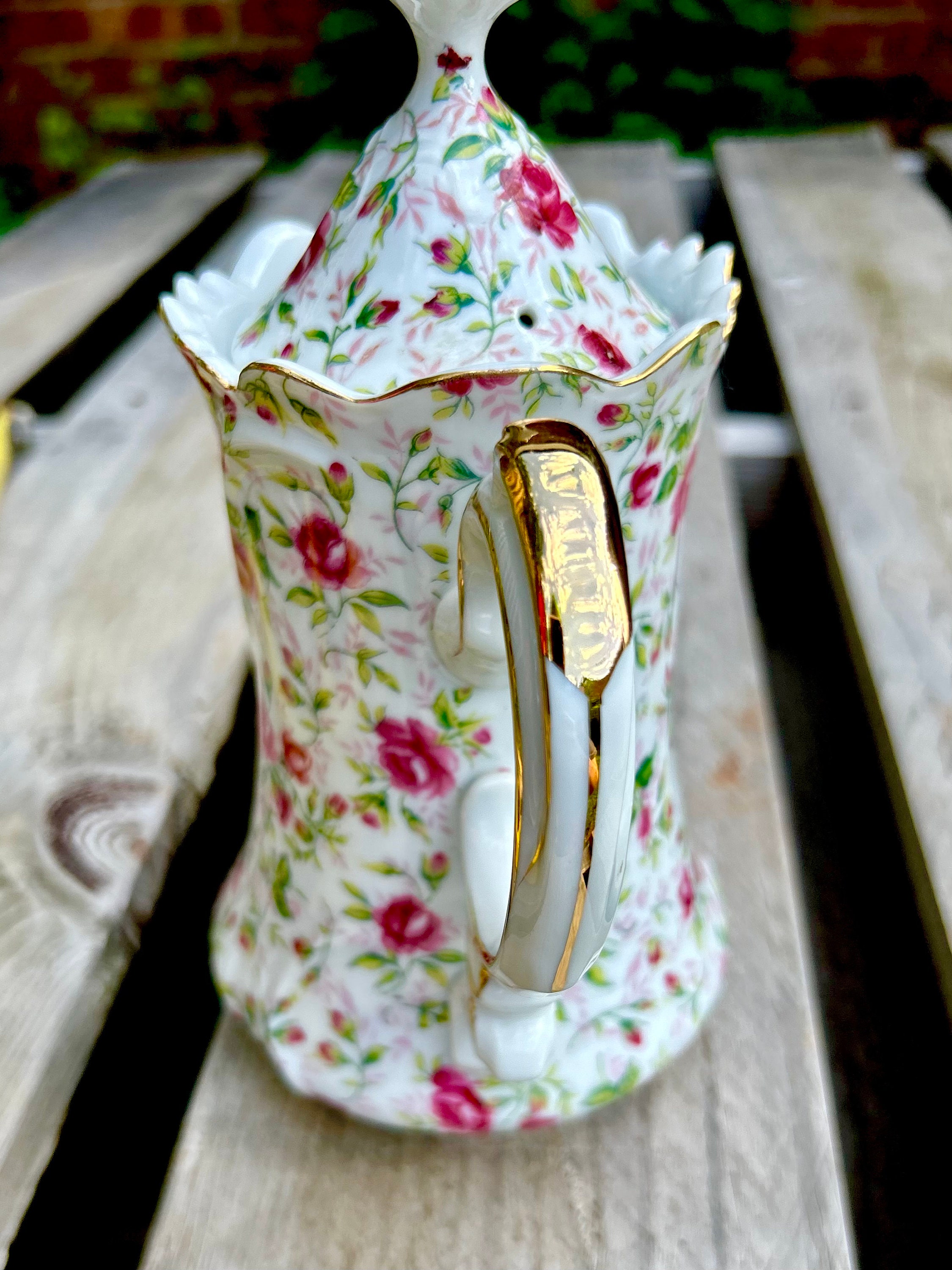 Lefton China Rose Chintz Lidded Coffee Tea Pot Pink and Red Etsy