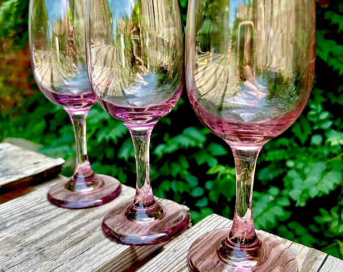 Libbey Premiere Pink Wine Glasses, Set of 3 Mauve Pink Retro Stemware Etsy