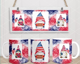 11oz, 12oz (Cricut Press Mug) & 15oz Mug Sublimatie PNG-sjabloon, 300 DPI, I Love America, Let's Go Brandon, Gnomes USA Flag Pattern Design